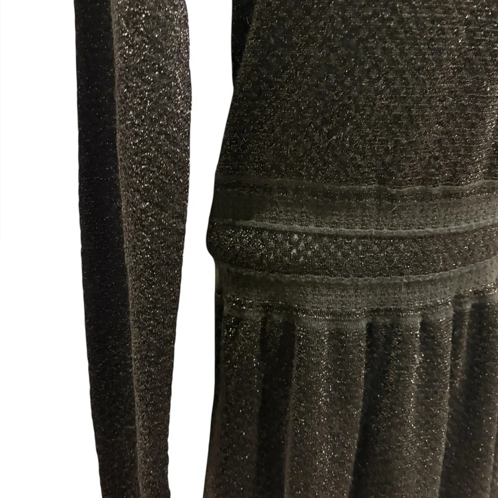 TORY BURCH Isabelle Long Sleeve Metallic Fit & Flare Dress Black Size Small